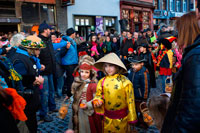 Binche festival carnival in Belgium Brussels. Children and teenagers dressed with costumes. Music, dance, party and costumes in Binche Carnival. Ancient and representative cultural event of Wallonia, Belgium. The carnival of Binche is an event that takes place each year in the Belgian town of Binche during the Sunday, Monday, and Tuesday preceding Ash Wednesday. The carnival is the best known of several that take place in Belgium at the same time and has been proclaimed as a Masterpiece of the Oral and Intangible Heritage of Humanity listed by UNESCO. Its history dates back to approximately the 14th century.